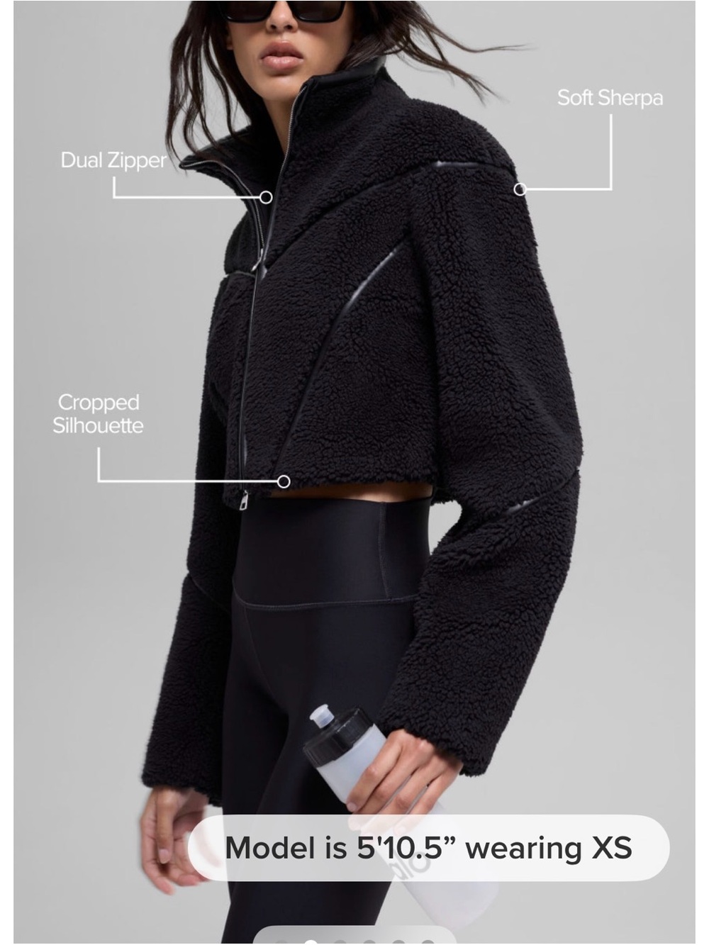 Alo Yoga Sherpa Cropped Slope Side Jacket |Black Size XS - Picture 8 of 8